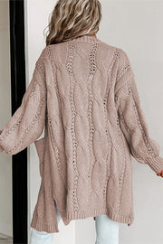 Ribbed Trim Hollow Knit Side Slits Cardigan