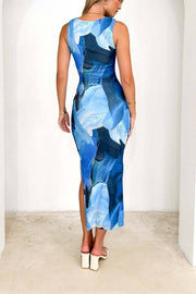 Art Print Sleeveless Fitted Maxi Dress