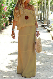 Casual Off Shoulder Solid Beach Maxi Dress