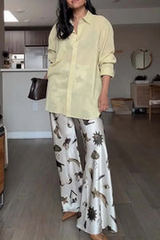 The Finishing Touch Satin Unique Print Elastic Waist Wide Leg Pants