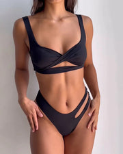 Women's Solid Color Hollow Bikini Set