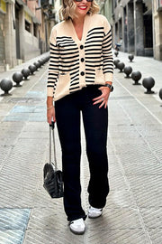 Beige striped simple cardigan