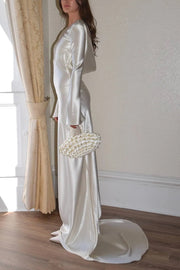 Pearl Eden Satin Back Open Cowl Neck Gown Maxi Dress