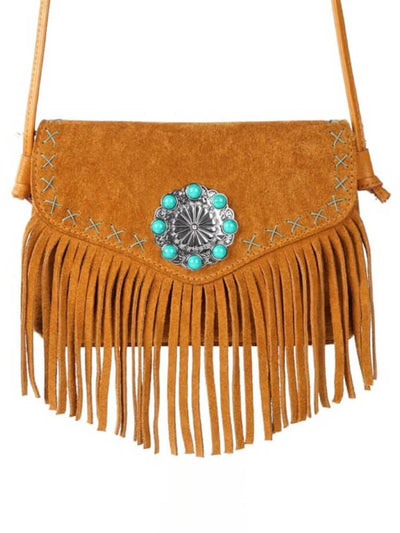 Turquoise Concho Magnetic Closure Flap Leather Bag