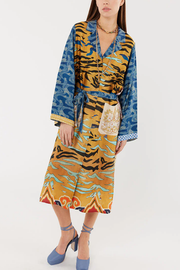 Tropical Jungle Tiger Unique Print Long Sleeve Belt Pocketed Kimono Coat