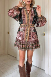Belted Puff-Sleeve Mini Dress