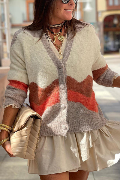 Color contrast knitted sweater cardigan