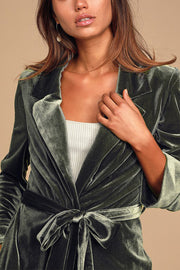 Layers of Luxe Dark Sage Green Velvet Long Cardigan