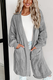 Ribbed Trim Hollow Knit Side Slits Cardigan