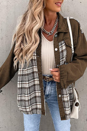 Denim Jacket Long Sleeve Check Button Down Shirt Jacket Top