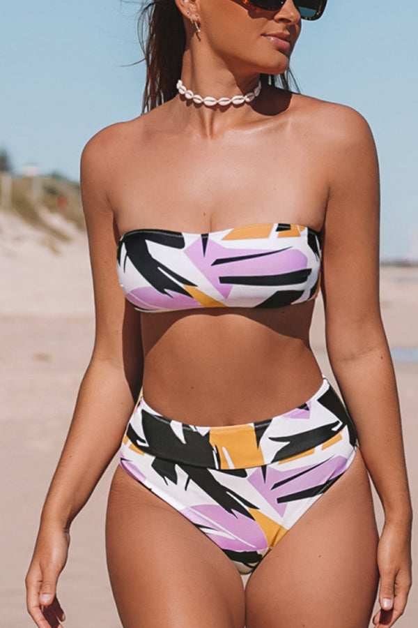 Bandeau Printed Black Bikini Set