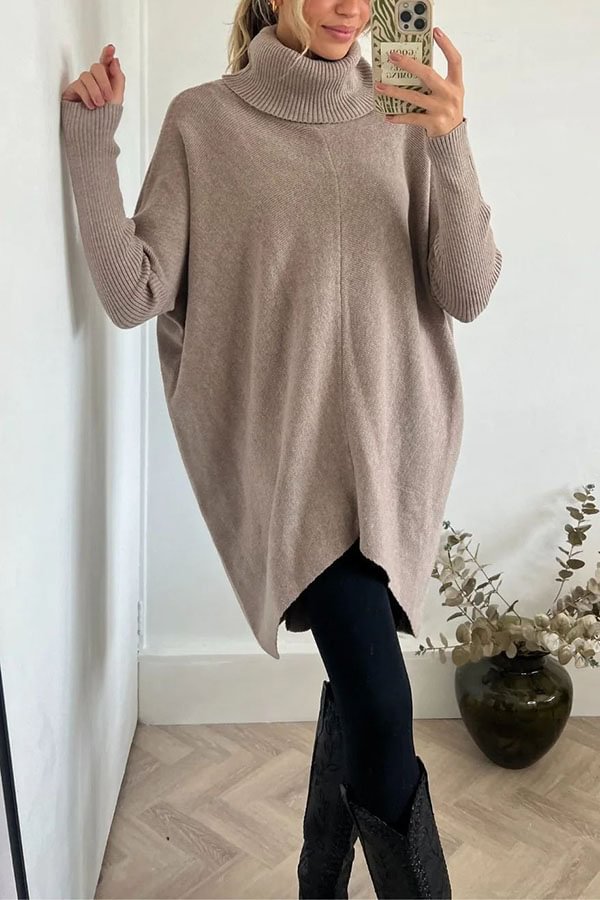 Perfect Winter Walks Knit Turtleneck High-low Hem Loose Midi Sweater