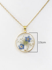 Real Dried Forget-Me-Not Flower Pendant Necklace