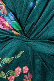 Tropical Flower Twisted Waist Sleeveless Satin Maxi Dress