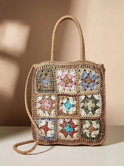 Colored Flower Woven Straw Bag