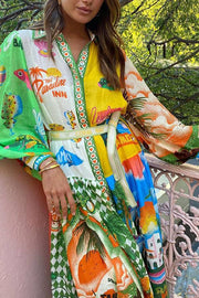 Summer Vacation Style Printed Long-sleeved Dress