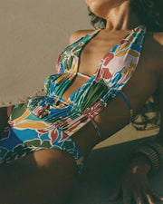 Women's printed strappy one-piece swimsuit