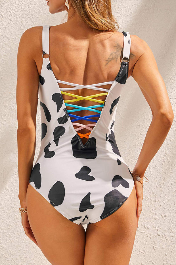 Sexy Lace Up Deep V One-piece Swimsuit