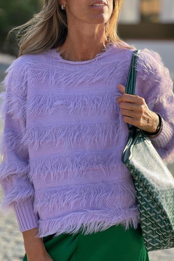 Purple tassel design loose sweater