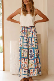 Unique Print Lapel Short Sleeve Loose Shirt and Elastic Waist Casual Pocket Wide Leg Pants Set