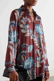 Exquisite Retro Folk Style Floral Print Long-sleeved Shirt