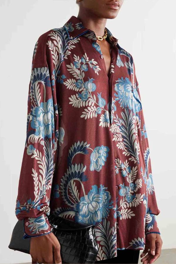 Exquisite Retro Folk Style Floral Print Long-sleeved Shirt