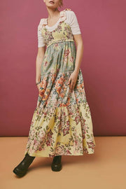 Retro print bow-strap long dress
