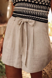 Parchment Casual Tie Waist Linen Shorts