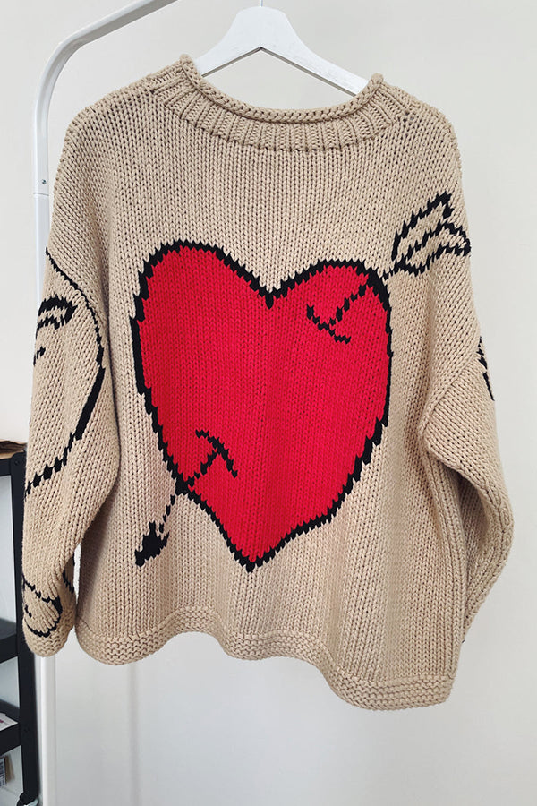 Love Is A Gift Creative Love Pattern Knit Loose Pullover Sweater