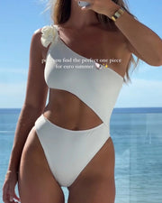 Women's solid color hollow one-shoulder swimsuit