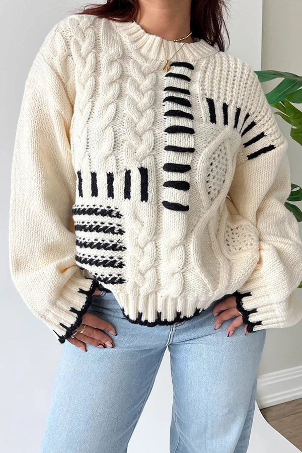 Nioa Cheerful Contrast Patchwork Knitted Pullover Sweater