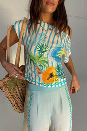 See You in Rio Tropical Fruits Print One Shoulder Wide Sleeve Loose Shirt