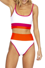 Color-lump Patchwork Red Two-piece Swimsuit