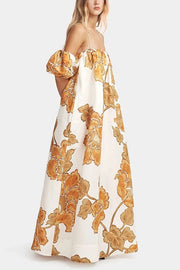 Floral Print Suspenders Puff Sleeves Loose Pocket Holiday Maxi Dress