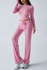 Casual Sports Style Slim Fit Long Sleeve Top Two Piece Set
