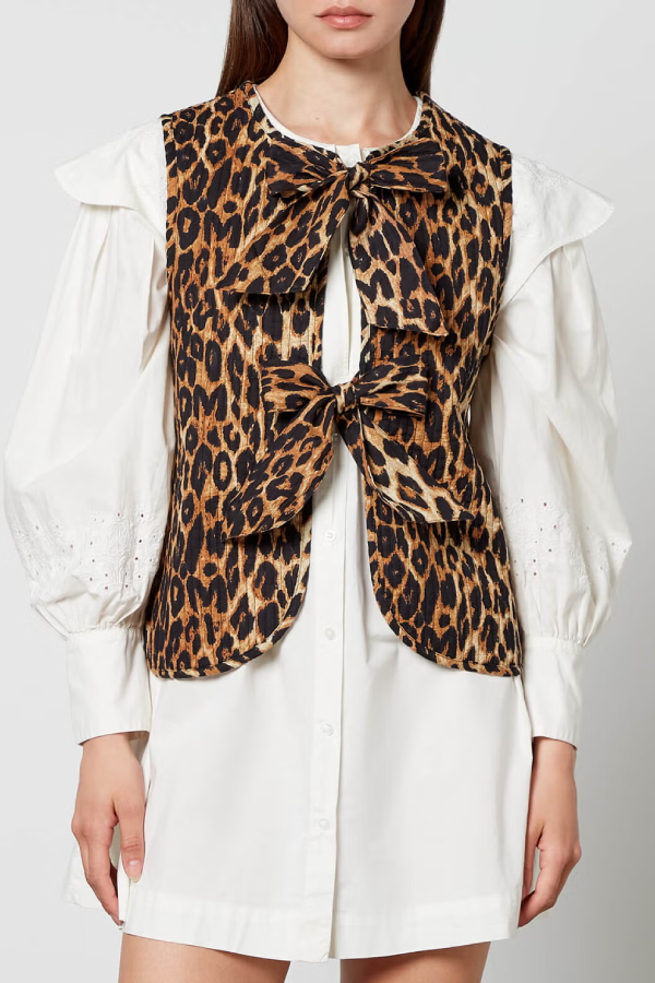 Leopard Print Lace-up Bow Sleeveless Statement Vest Top