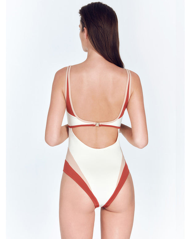 Simple belly-covering slimming backless one-piece swimsuit