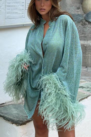 GREEN Ostrich Feather Shirt