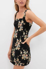 Black Floral Velvet Rhiannon Mini Dress