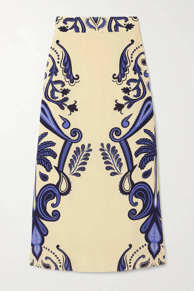 Exquisite Printed Satin A-line Skirt