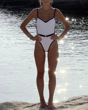 women's color contrast one piece swimsuit