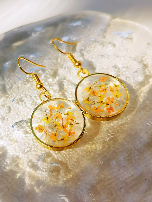 Pressed Flower Earrings -Yellow Lily Resin