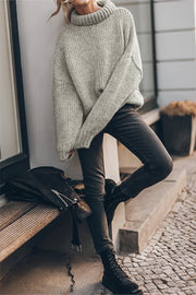 Light Grey Chunky Knit Turtle Neck Drop Shoulder Sweater