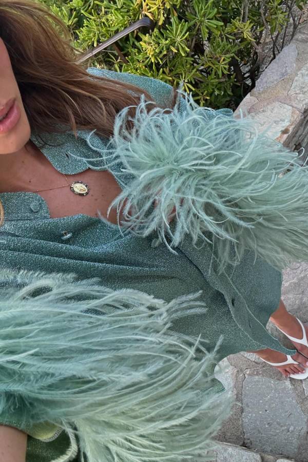 GREEN Ostrich Feather Shirt