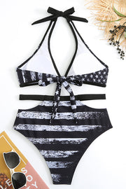 American Flag Star Lace Up Two Piece Swimsuit