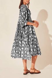 Bohemian Puff Sleeve Floral Print Loose Dress