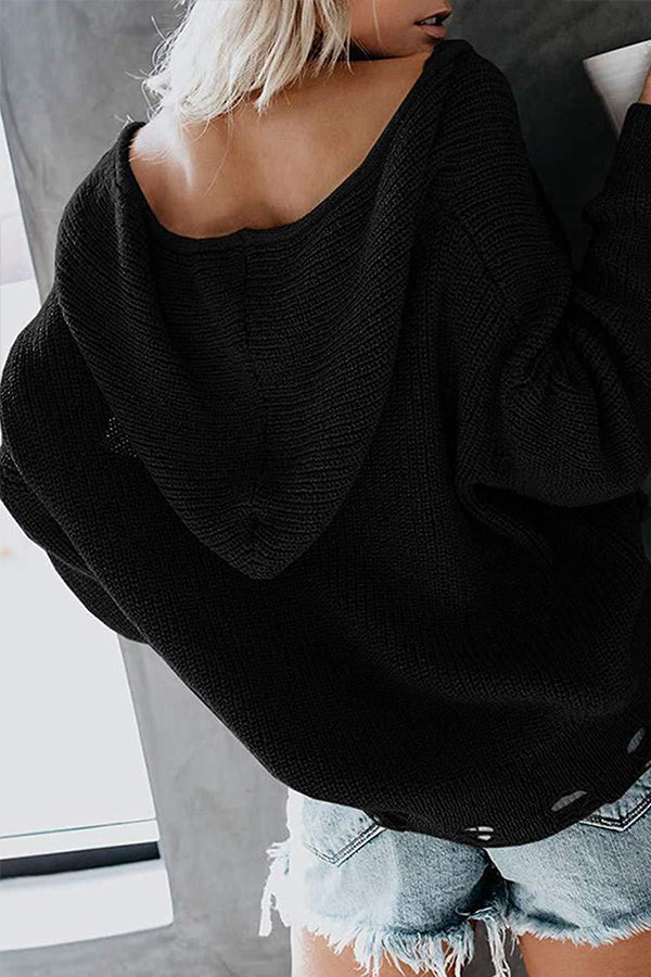 Hooded Zipper Irregular Loose Sweater