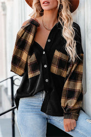 Plaid Patchwork Chest Pockets Oversized Jacket