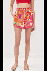 Neima Unique Print Wave Trim Button Up Short Sleeve Shirt and Elastic Waist Pocket Loose Shorts Set
