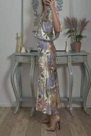 Exquisite Satin Floral Print Off-shoulder Shirt